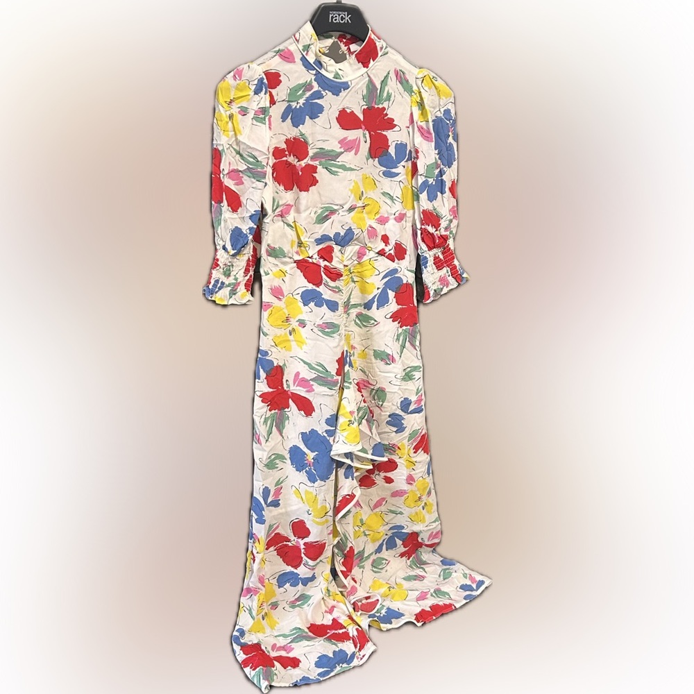 Rixo for Target White Floral Mock Neck Cascade Dress, sizes 2 high neck salsa